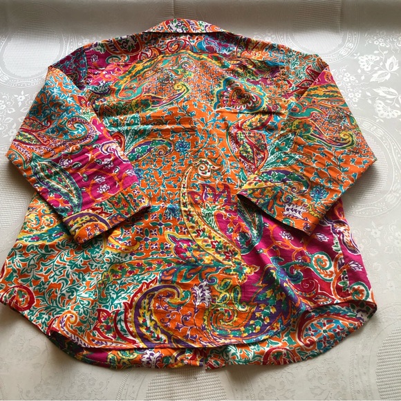 Lauren Ralph Lauren Petite Paisley Multicolored Button-Up Shirt Women’s Size PL - Picture 11 of 16